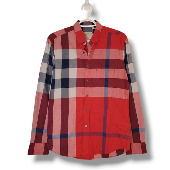 Burberry Brit Nova Check Plaid Buttun Up Shirt Red Size M - Picture 1 of 6